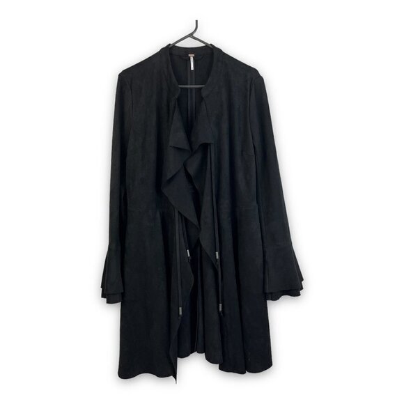Free People Black Faux Suede Meadow Jacket Sz S - Duster Boho Bohemian Waterfall - Picture 1 of 16